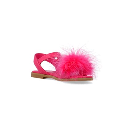 Girls Pink Fluffy Sandals River Island