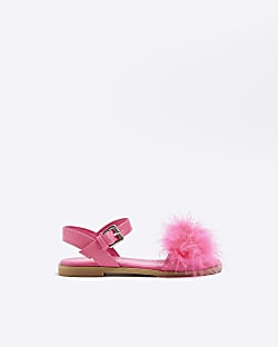 Girls Pink Fluffy Sandals