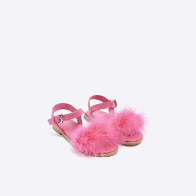 Girls Pink Fluffy Sandals River Island