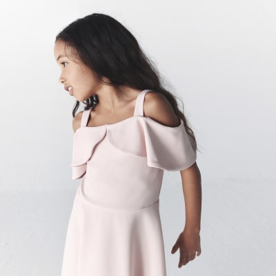 Girls Pink Frill Bardot Skater Dress