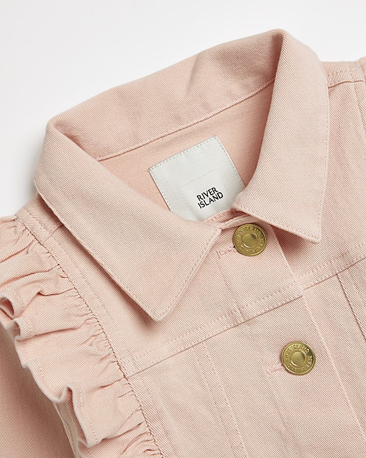 Girls pink frill detail denim jacket