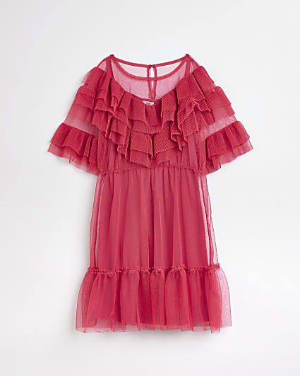 Girls Pink frill detail tulle dress