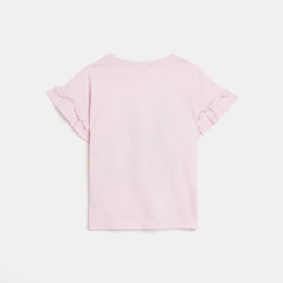 Girls pink frill heart print t-shirt