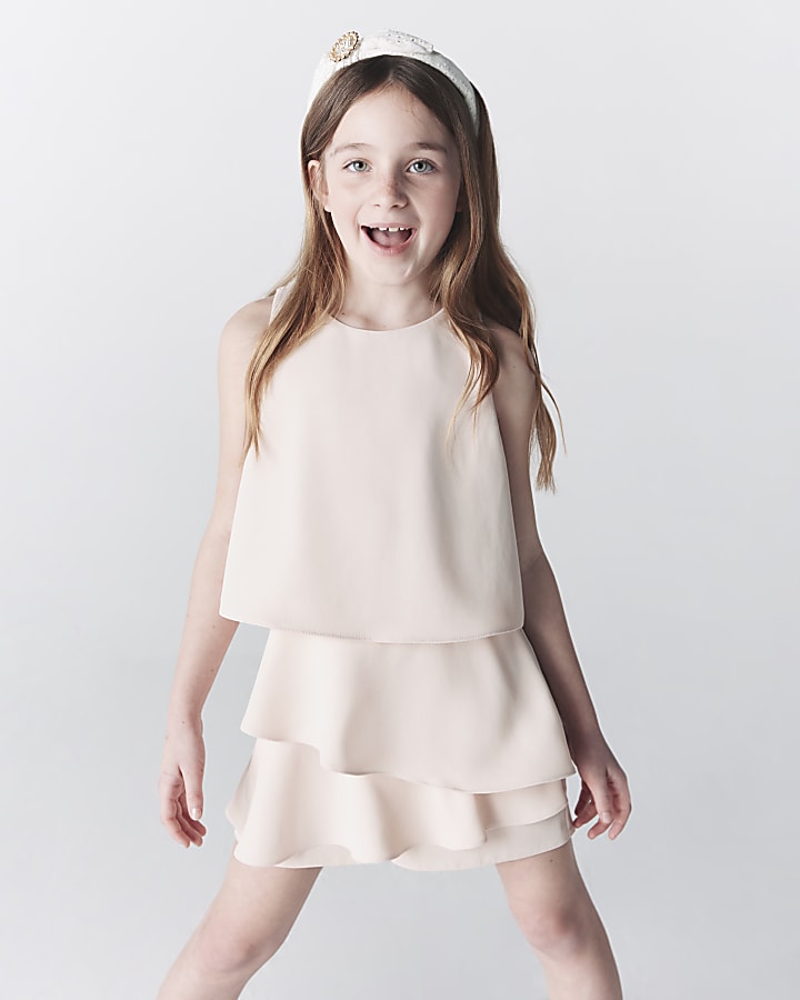 Girls pink frill layered Playsuit