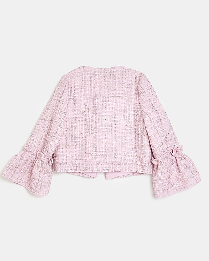 Girls pink frill sleeve boucle jacket