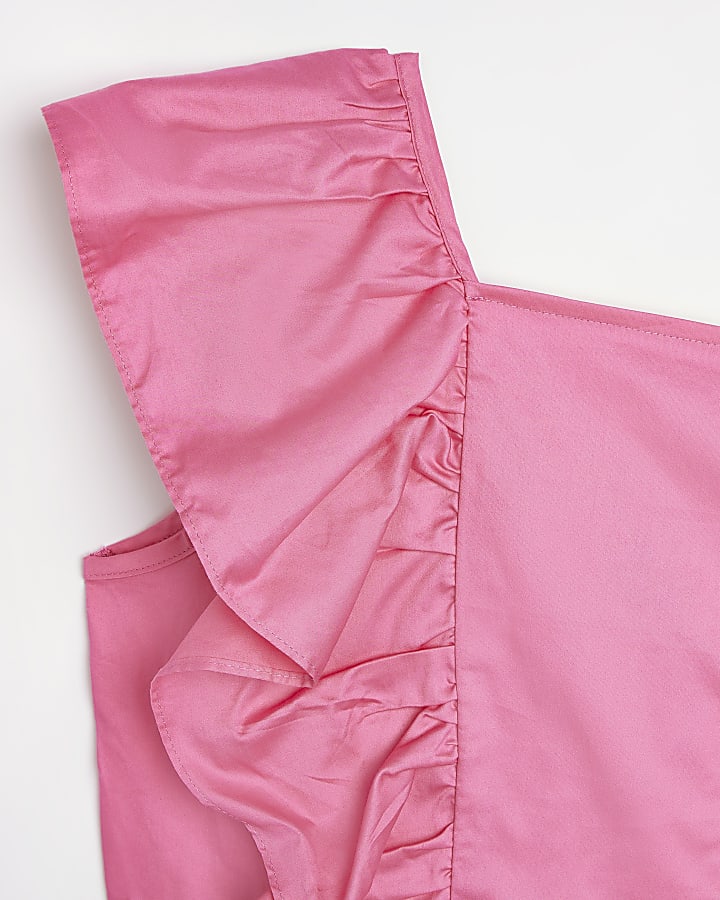 Girls pink frill sleeve peplum blouse