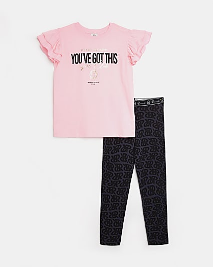 Girls Pink frill top and leggings outfit