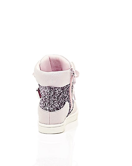 360 degree animation of product Girls pink glitter hi top lace-up trainers frame-15