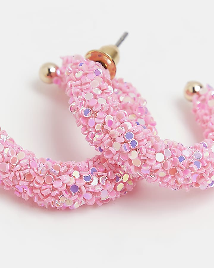 Girls pink glitter hoop earrings