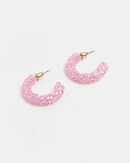 Girls pink glitter hoop earrings