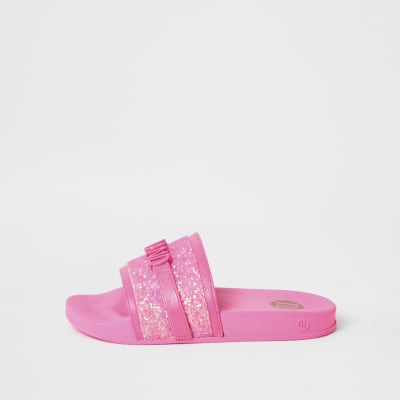 river island pink sliders