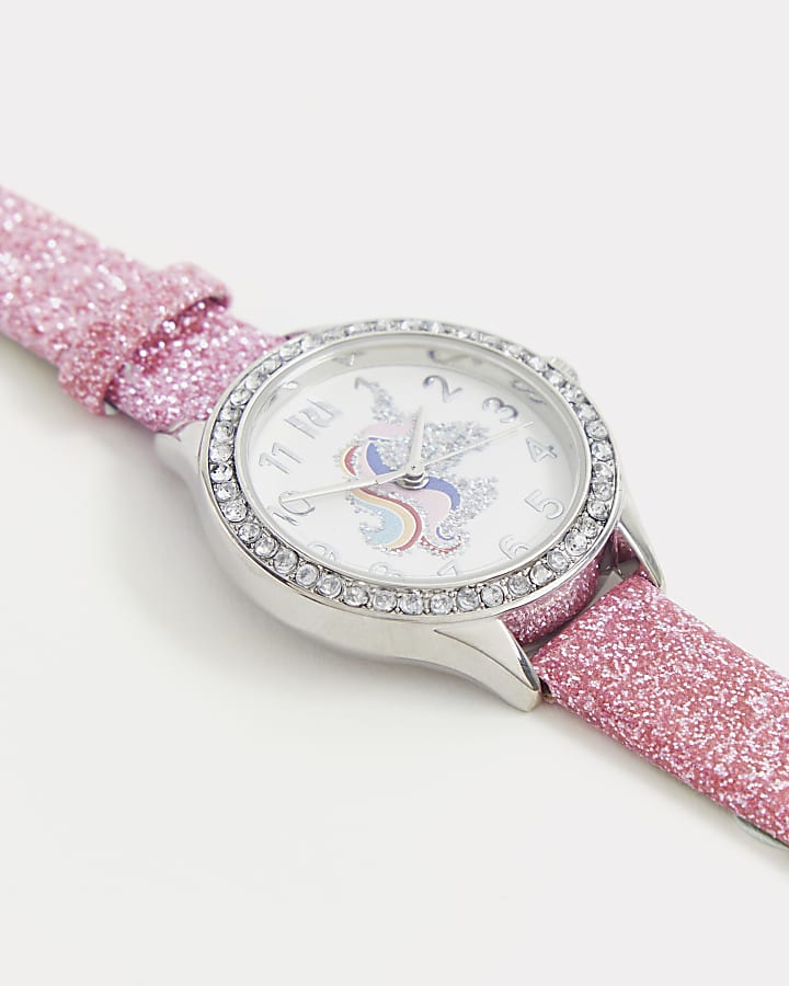 Girls pink glitter unicorn watch