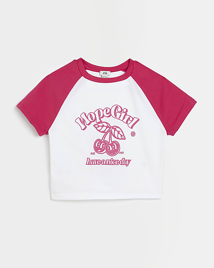 Girls pink graphic cropped t-shirt