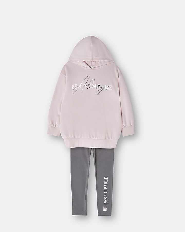 Girls pink graphic longline hoodie outfit