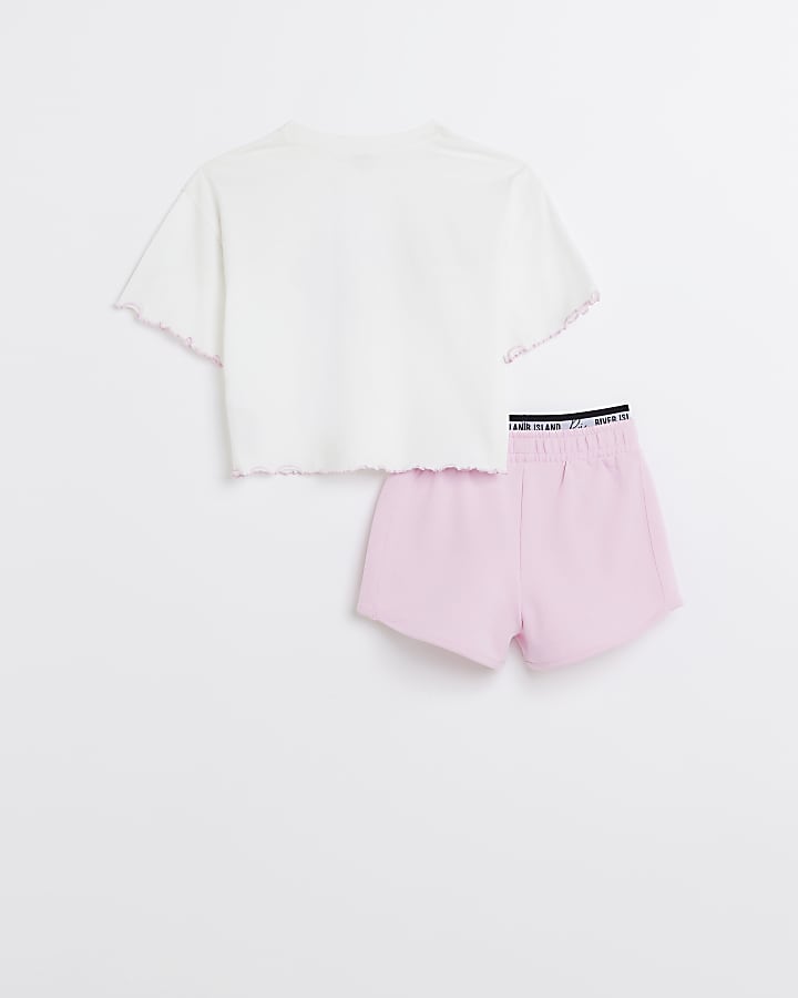 Girls pink graphic runner shorts set