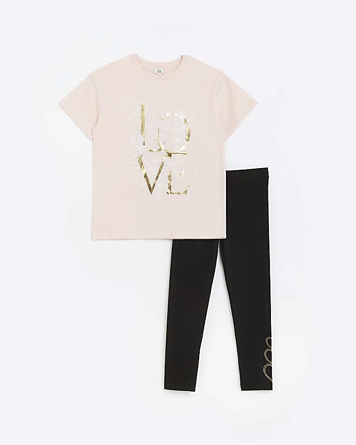 Girls Pink Graphic T-shirt and leggings Set