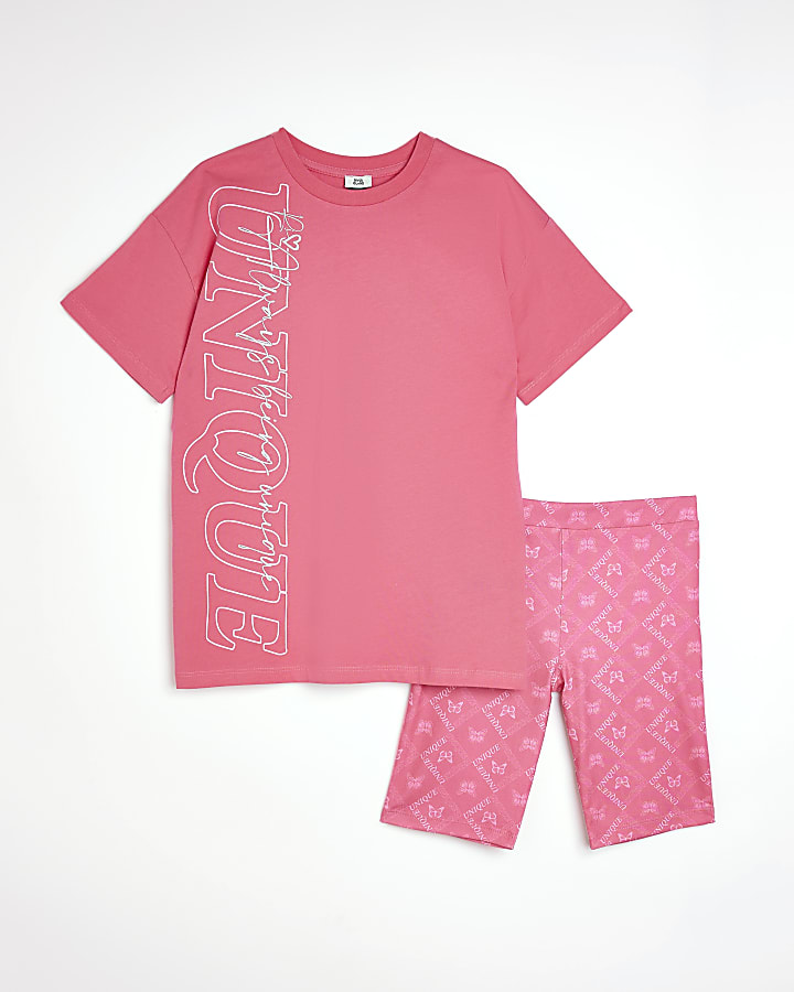Girls pink graphic t-shirt and shorts set