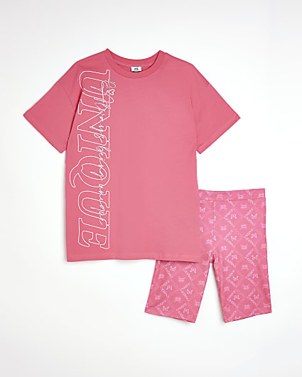 Girls pink graphic t-shirt and shorts set