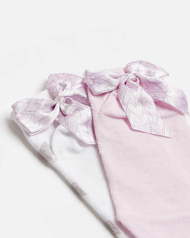 Girls pink heart bow socks 2 pack