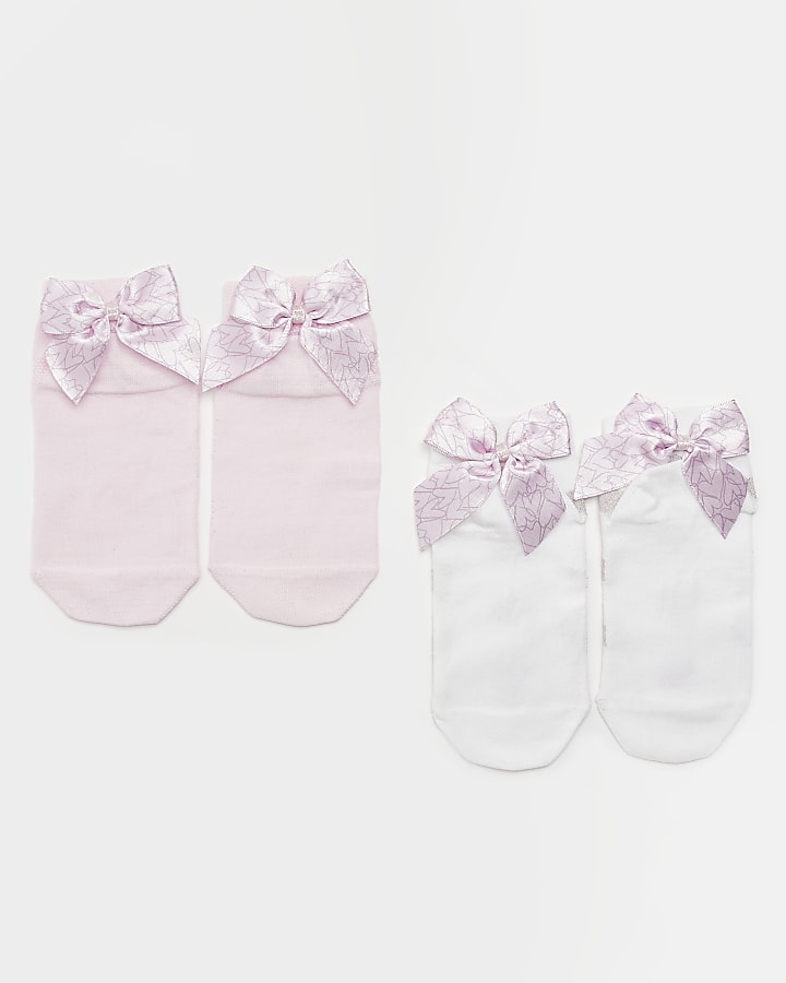 Girls pink heart bow socks 2 pack