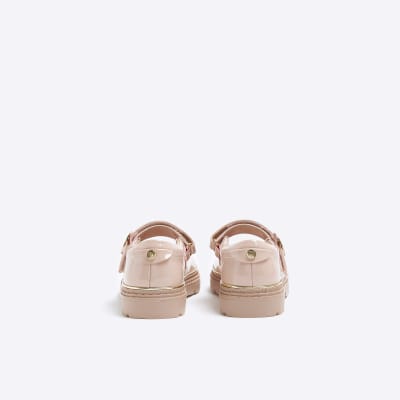 Girls pink heart buckle mary jane shoes
