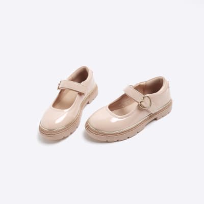 Girls pink heart buckle mary jane shoes River Island