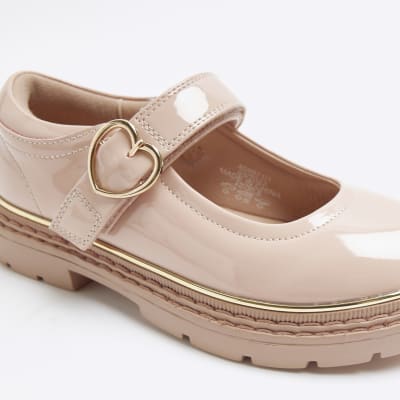 Girls pink heart buckle mary jane shoes