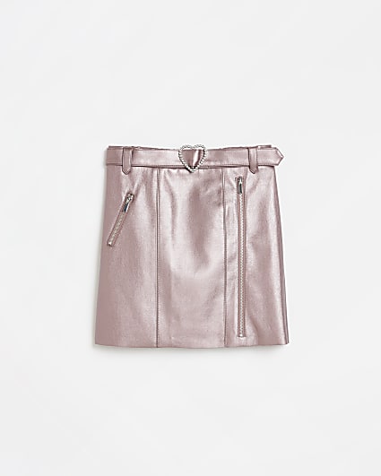 Girls pink heart faux leather skirt