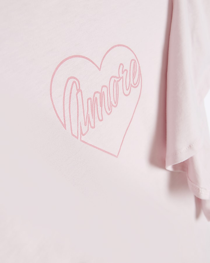 Girls pink heart frill t-shirt