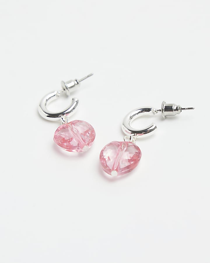 Girls pink heart hoop earrings