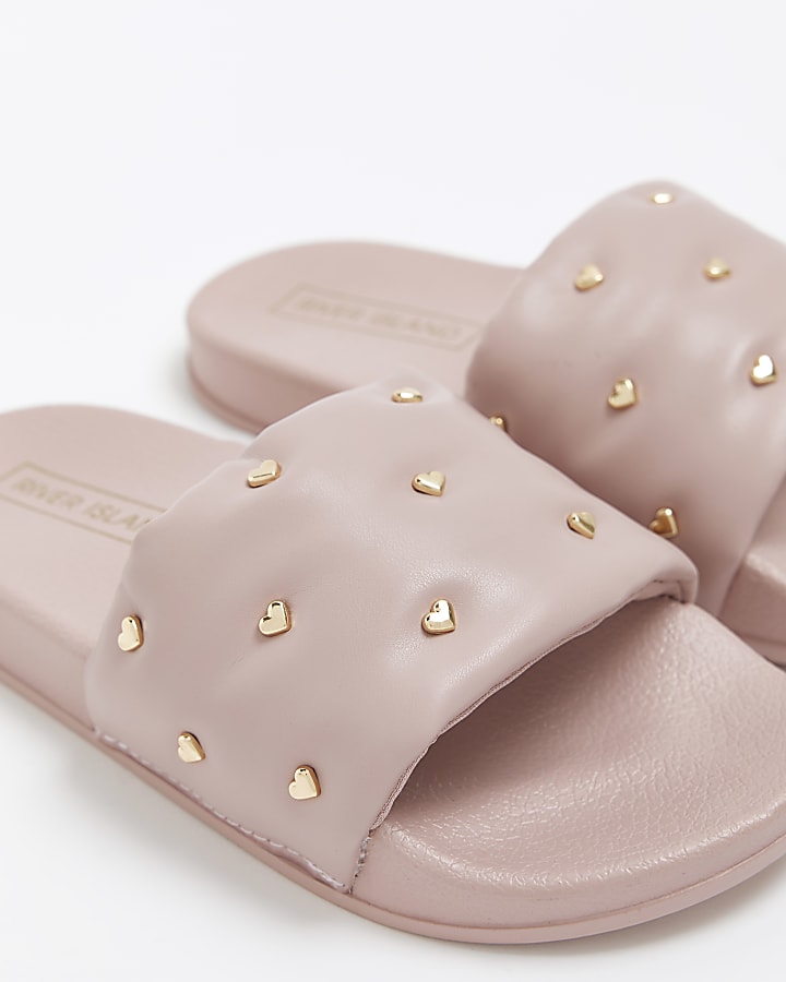 Girls Pink Heart Quilted Sliders