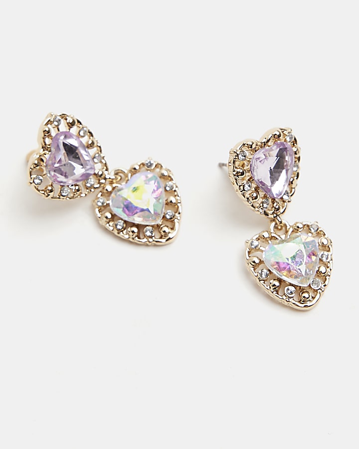 Girls pink heart stone drop earrings