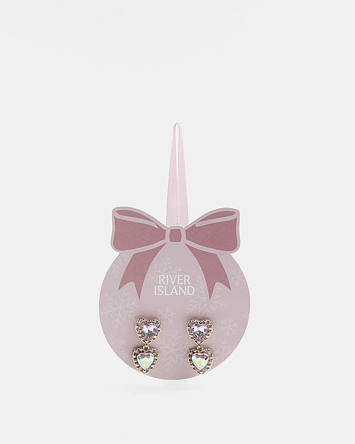 Girls pink heart stone drop earrings