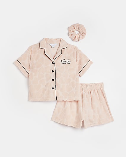 Girls pink heart Towelling Pyjama Set