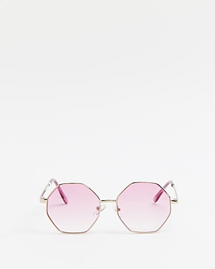 Girls pink hexagon shape sunglasses