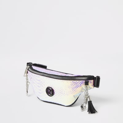 pink holographic bum bag