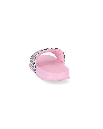 360 degree animation of product Girls pink Hype animal print sliders frame-8