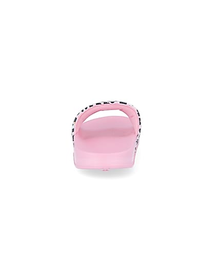 360 degree animation of product Girls pink Hype animal print sliders frame-9