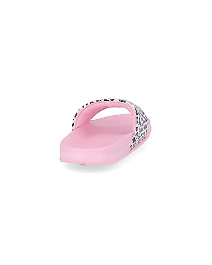 360 degree animation of product Girls pink Hype animal print sliders frame-10