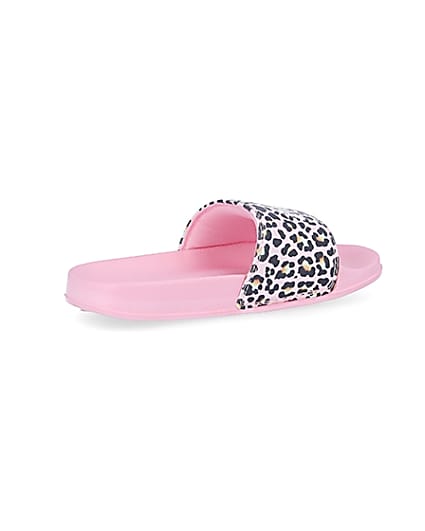 360 degree animation of product Girls pink Hype animal print sliders frame-13