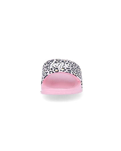 360 degree animation of product Girls pink Hype animal print sliders frame-21