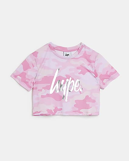 Girls pink HYPE camo crop top