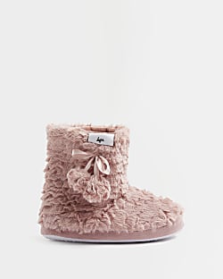 Girls pink HYPE fluffy boot slippers