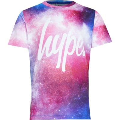 Girls Pink Hype Galaxy Print T Shirt River Island
