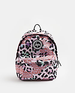 Girls pink Hype leopard print backpack