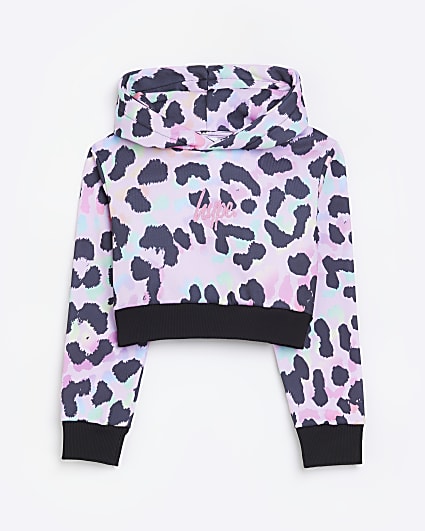 Girls Pink HYPE Leopard Print Cropped Hoodie
