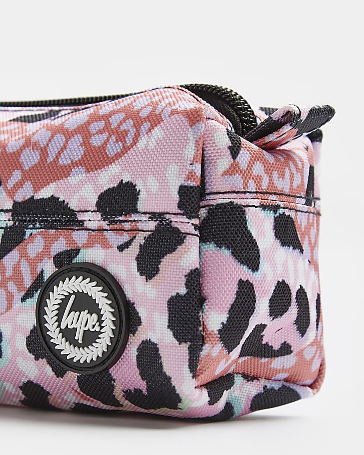 Girls pink Hype leopard print pencil case