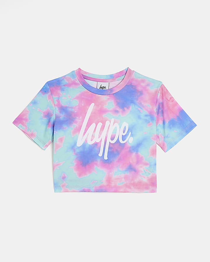 Girls pink HYPE tie dye crop top