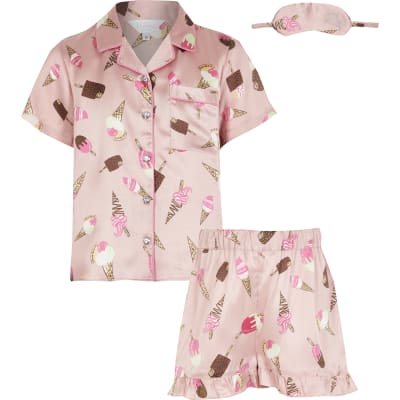 Girls pink ice cream print short pyjama set | River Island