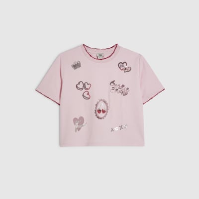 Girls Pink Icon Embellished T-Shirt